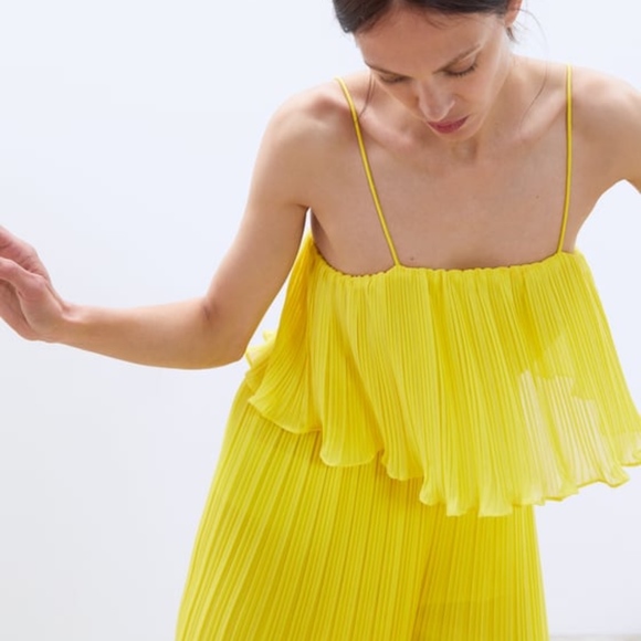 yellow pleated jumpsuit